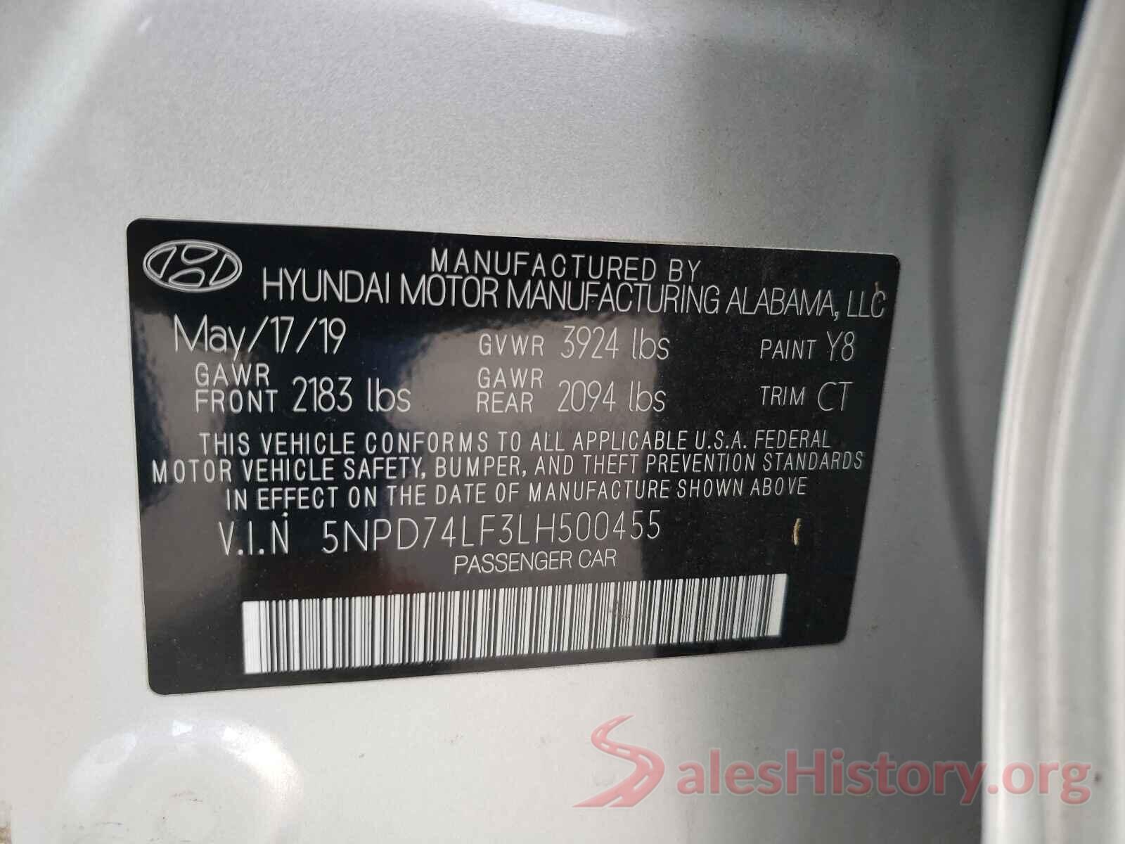 5NPD74LF3LH500455 2020 HYUNDAI ELANTRA