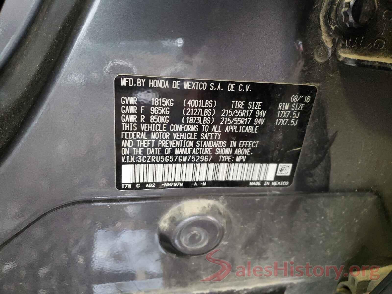 3CZRU5G57GM752967 2016 HONDA HR-V