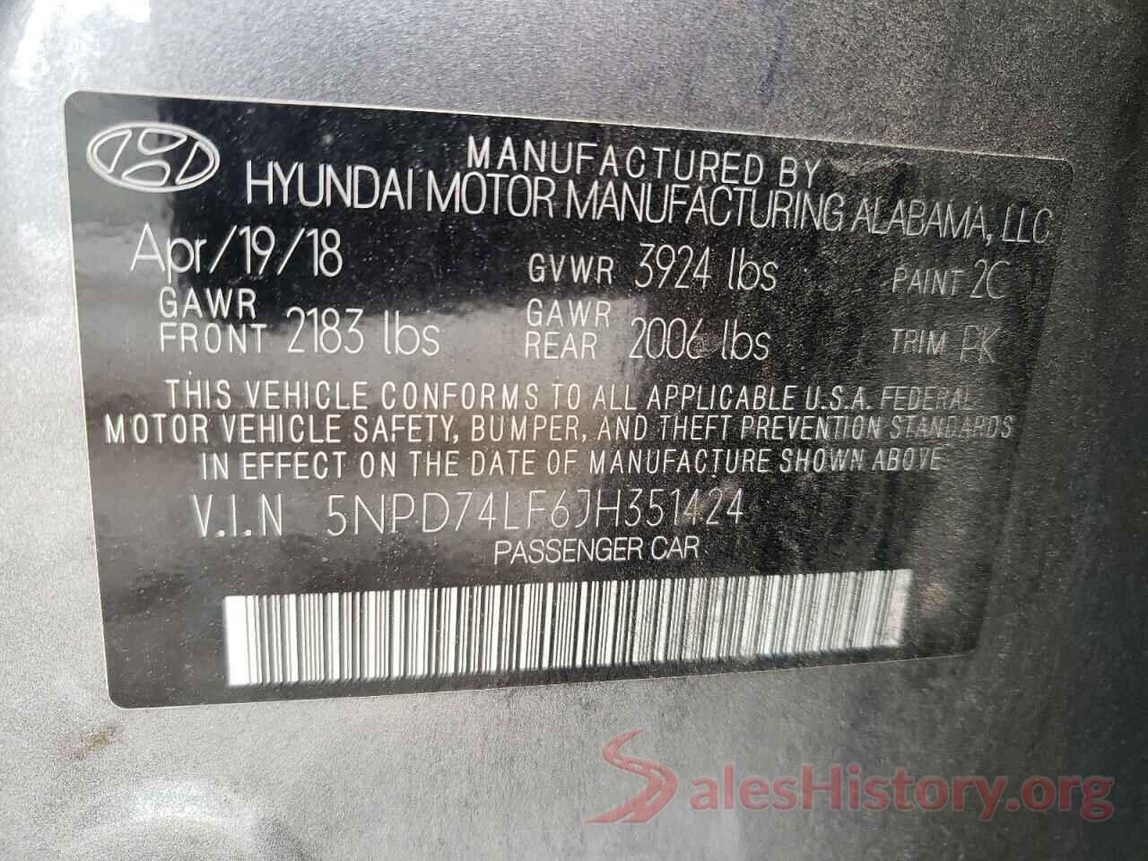 5NPD74LF6JH351424 2018 HYUNDAI ELANTRA