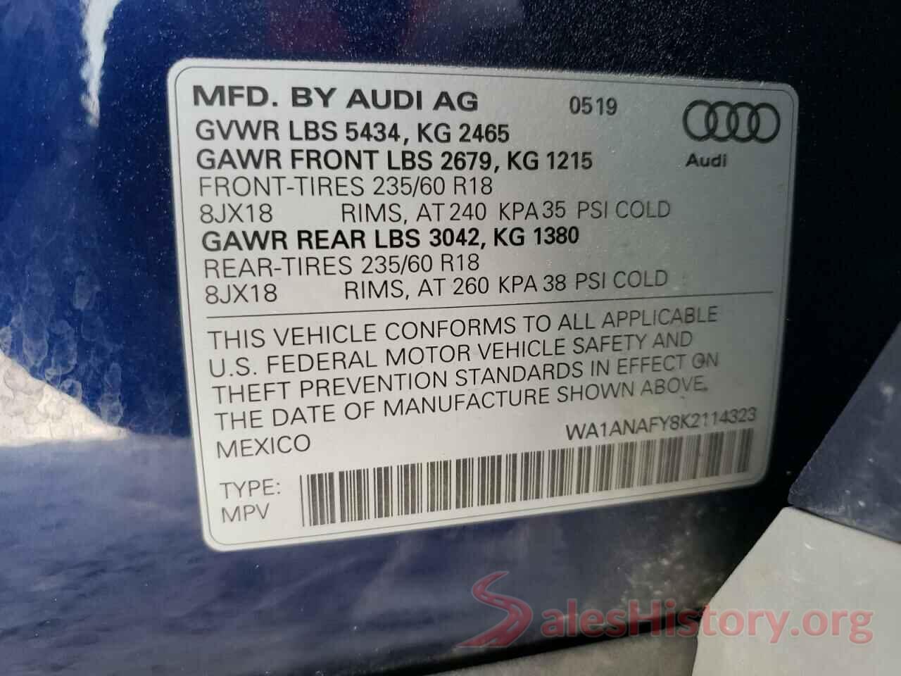 WA1ANAFY8K2114323 2019 AUDI Q5