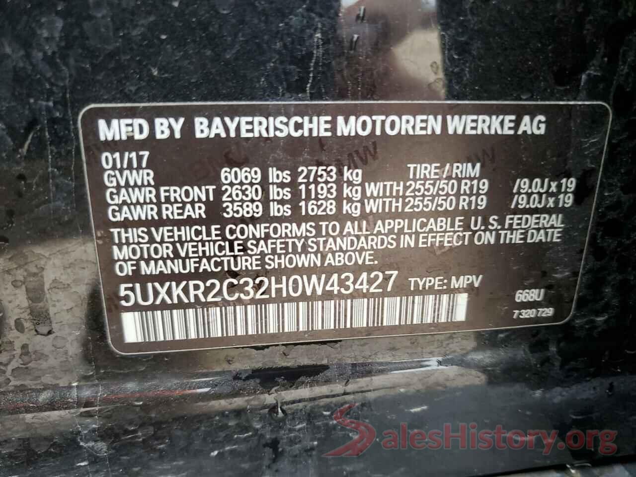 5UXKR2C32H0W43427 2017 BMW X5