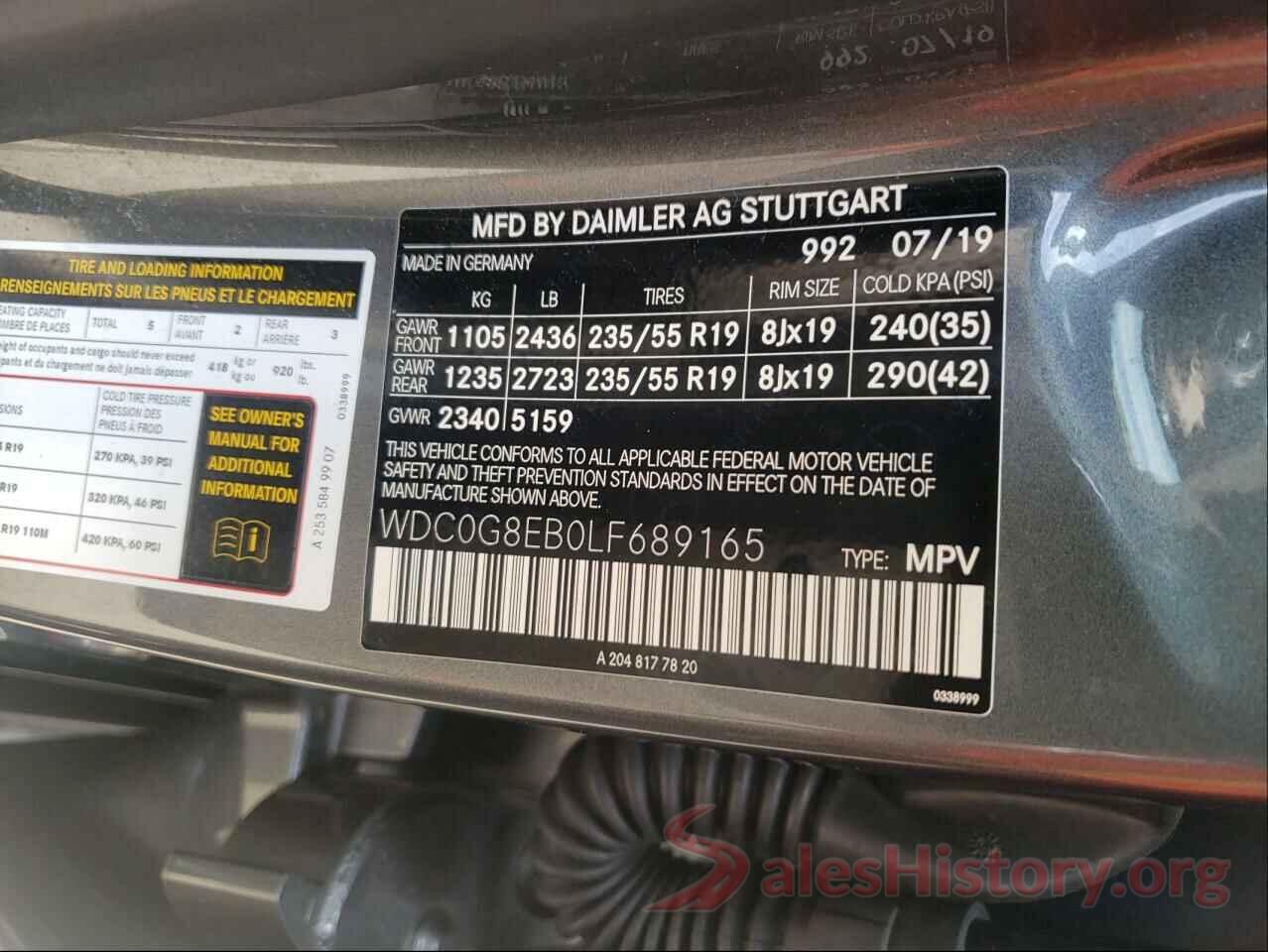 WDC0G8EB0LF689165 2020 MERCEDES-BENZ GLC-CLASS