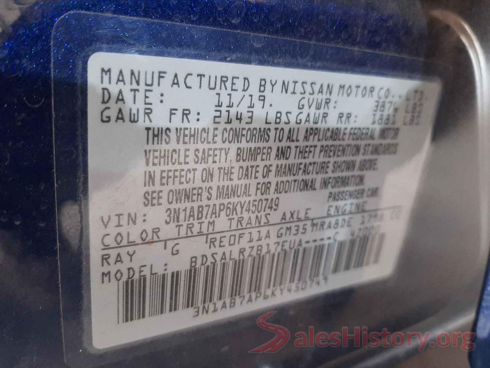 3N1AB7AP6KY450749 2019 NISSAN SENTRA