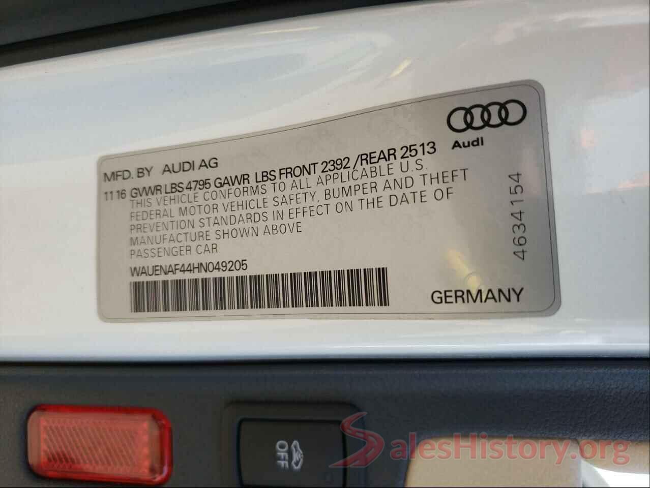 WAUENAF44HN049205 2017 AUDI A4