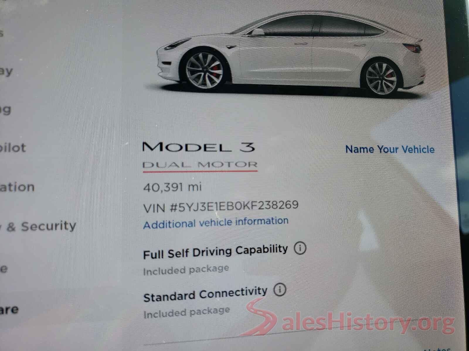 5YJ3E1EB0KF238269 2019 TESLA MODEL 3