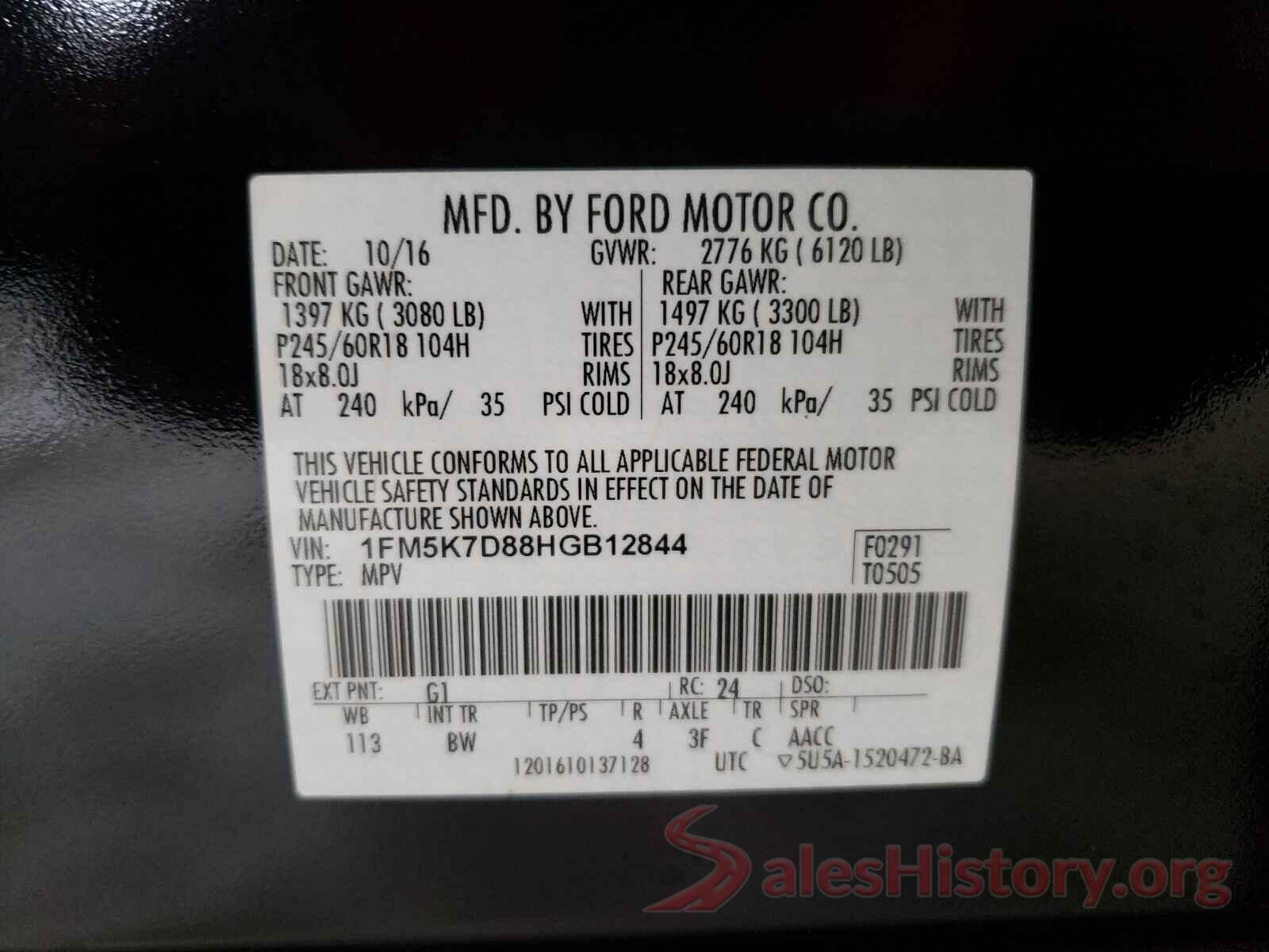 1FM5K7D88HGB12844 2017 FORD EXPLORER