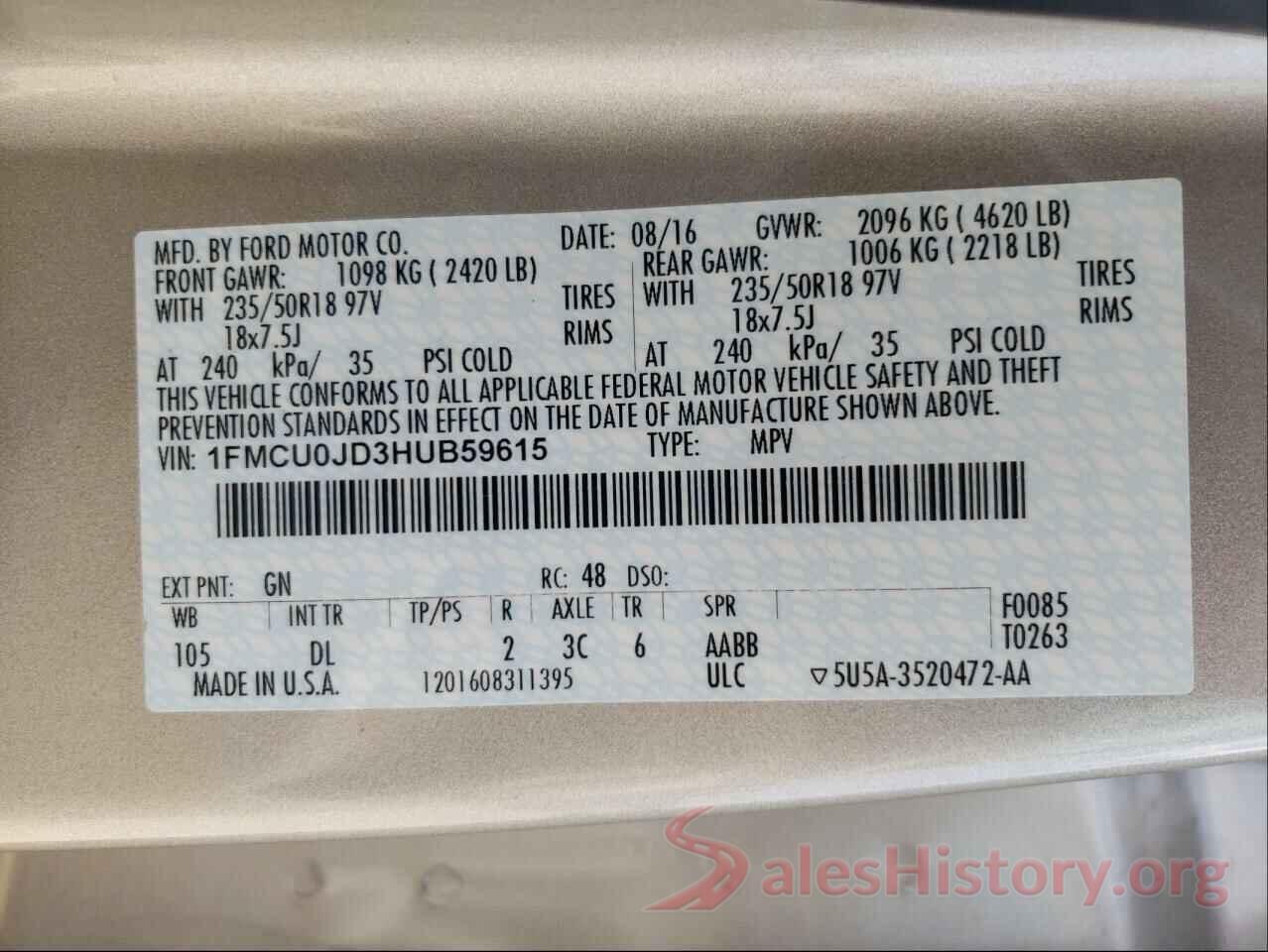 1FMCU0JD3HUB59615 2017 FORD ESCAPE