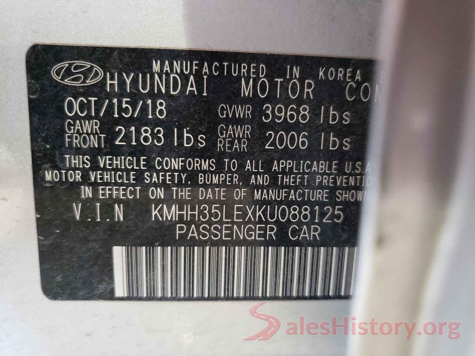 KMHH35LEXKU088125 2019 HYUNDAI ELANTRA