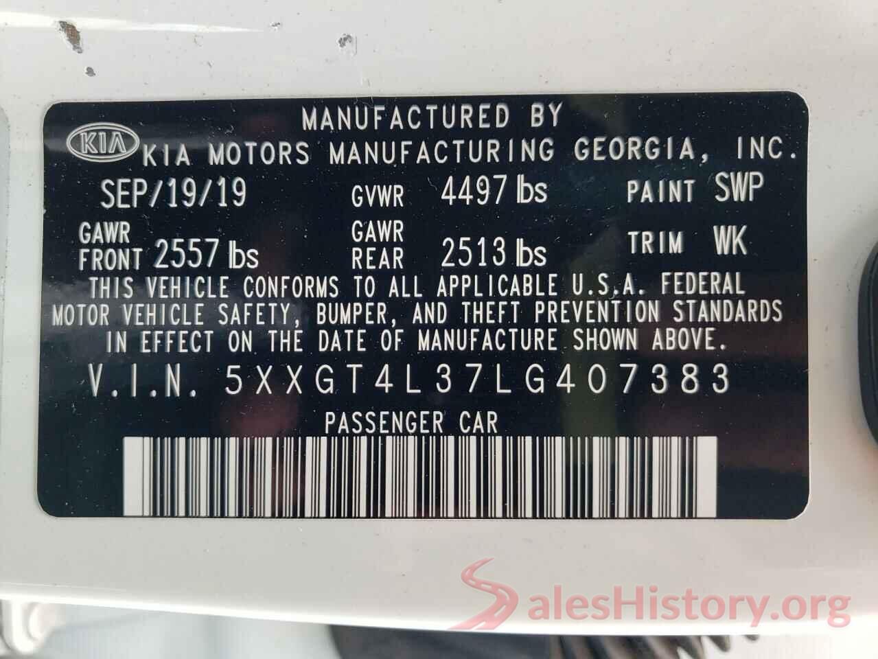 5XXGT4L37LG407383 2020 KIA OPTIMA