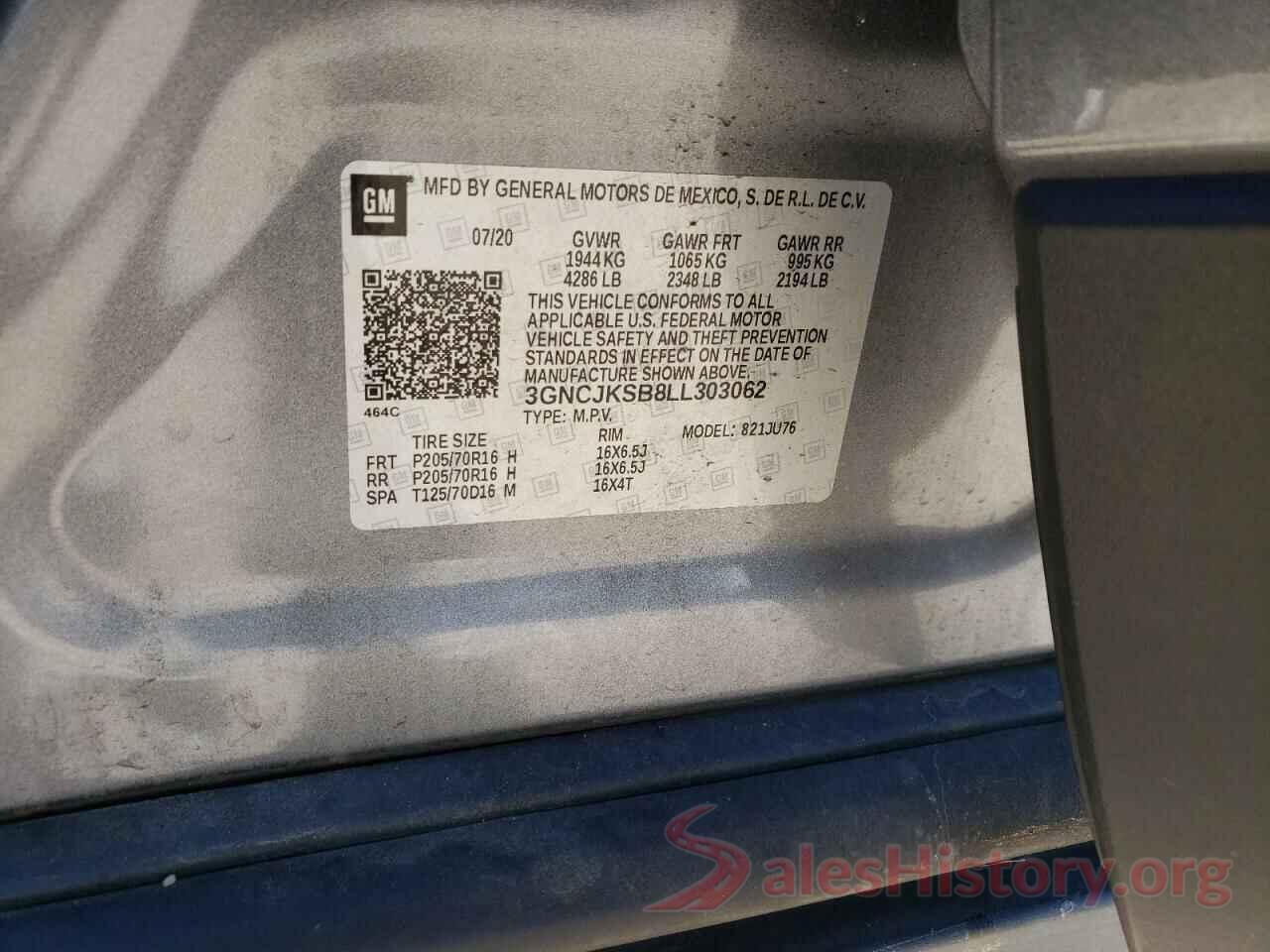 3GNCJKSB8LL303062 2020 CHEVROLET TRAX