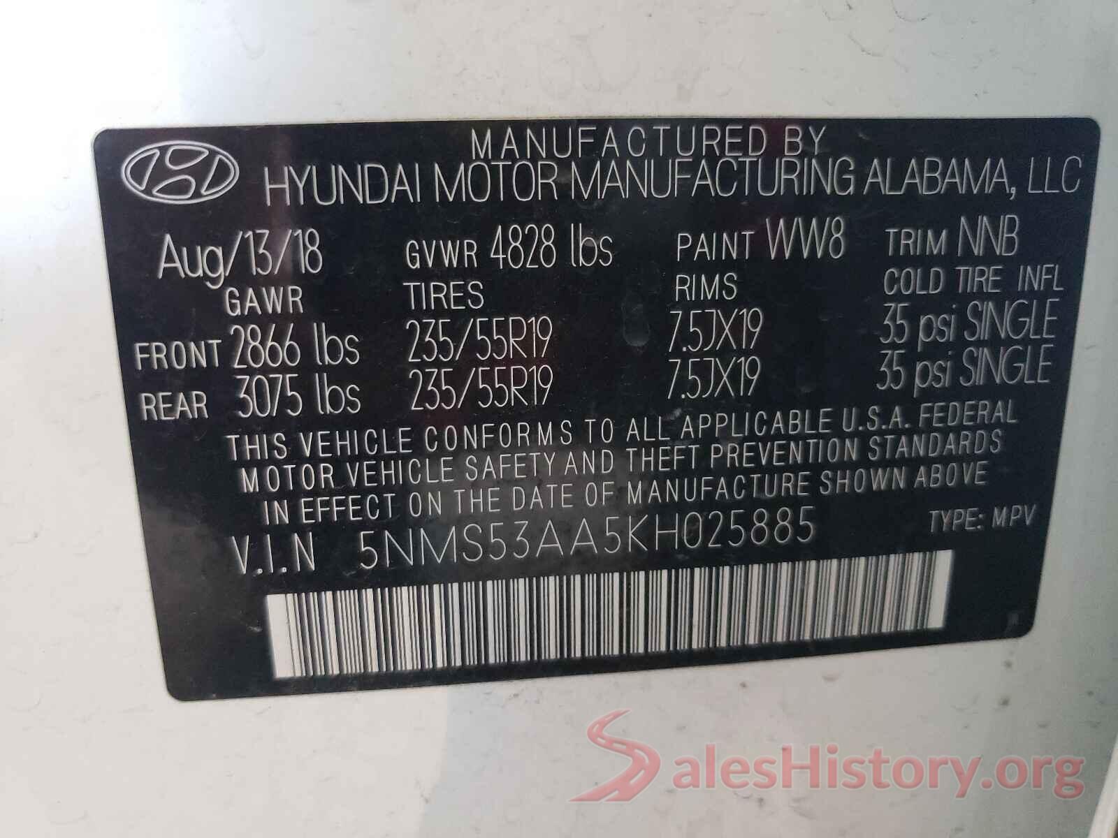 5NMS53AA5KH025885 2019 HYUNDAI SANTA FE