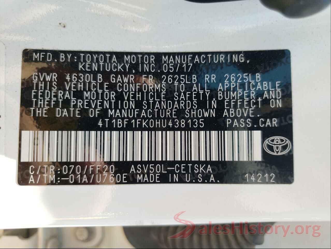 4T1BF1FK0HU438135 2017 TOYOTA CAMRY