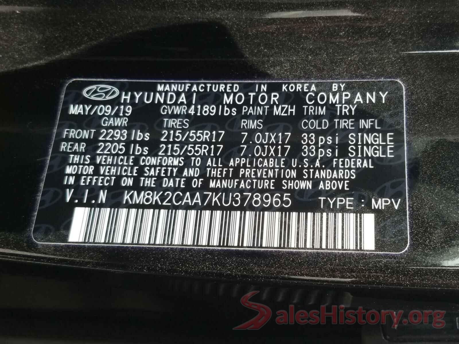 KM8K2CAA7KU378965 2019 HYUNDAI KONA