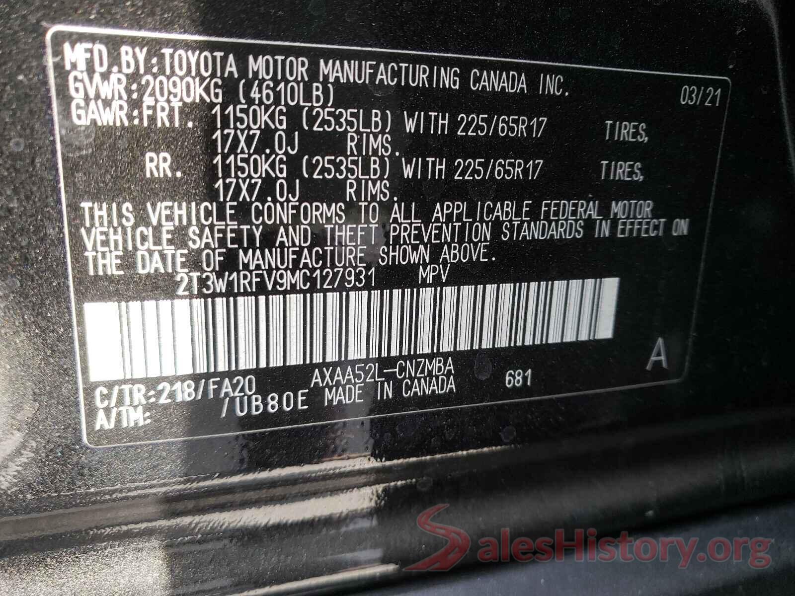 2T3W1RFV9MC127931 2021 TOYOTA RAV4