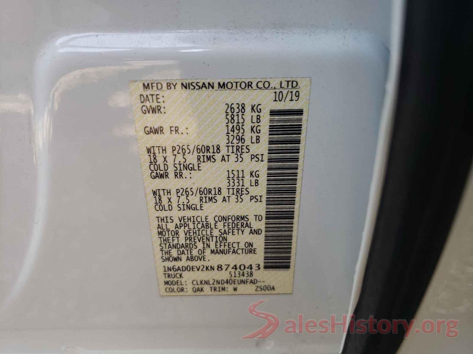 1N6AD0EV2KN874043 2019 NISSAN FRONTIER