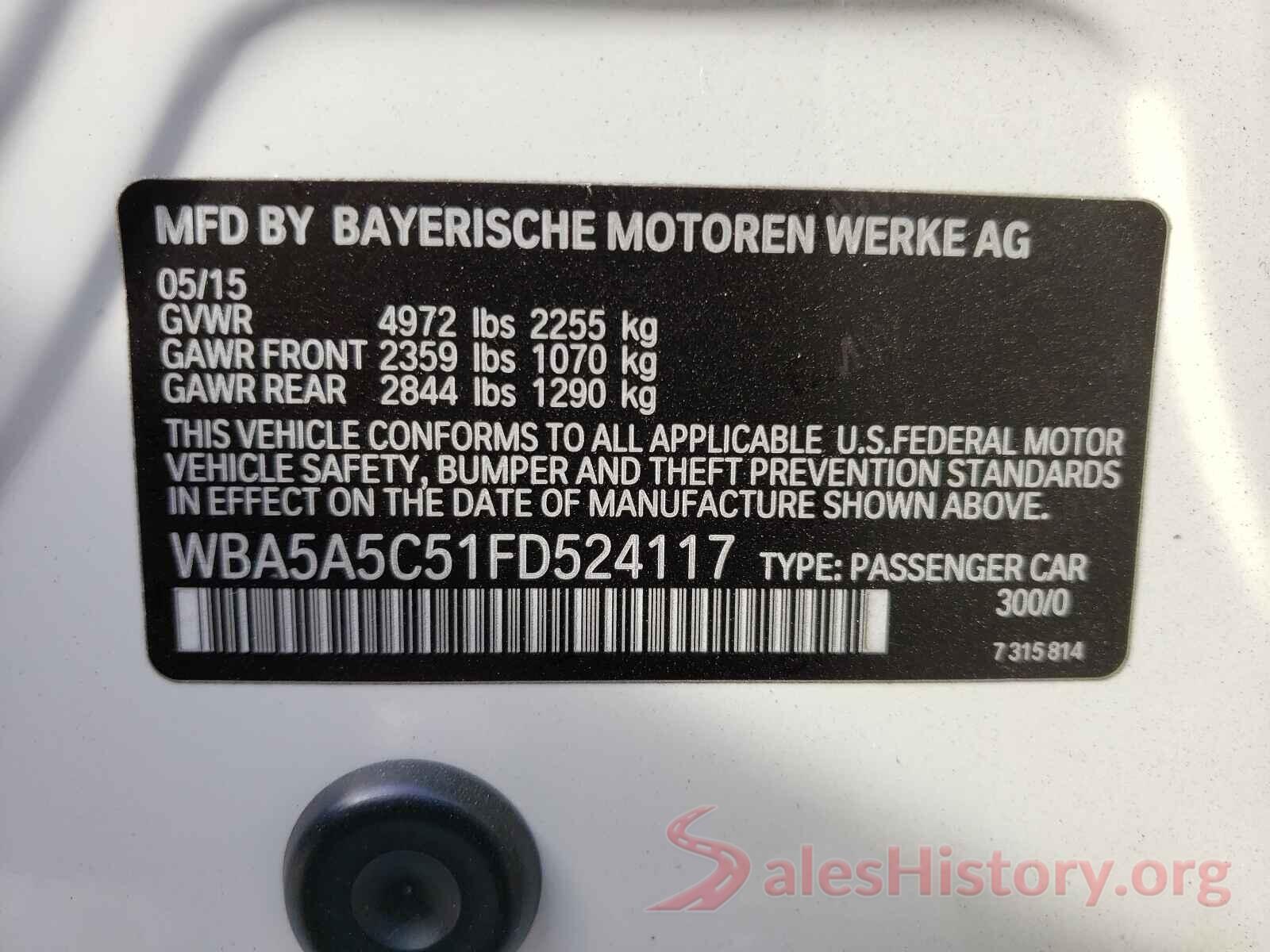 WBA5A5C51FD524117 2015 BMW 5 SERIES