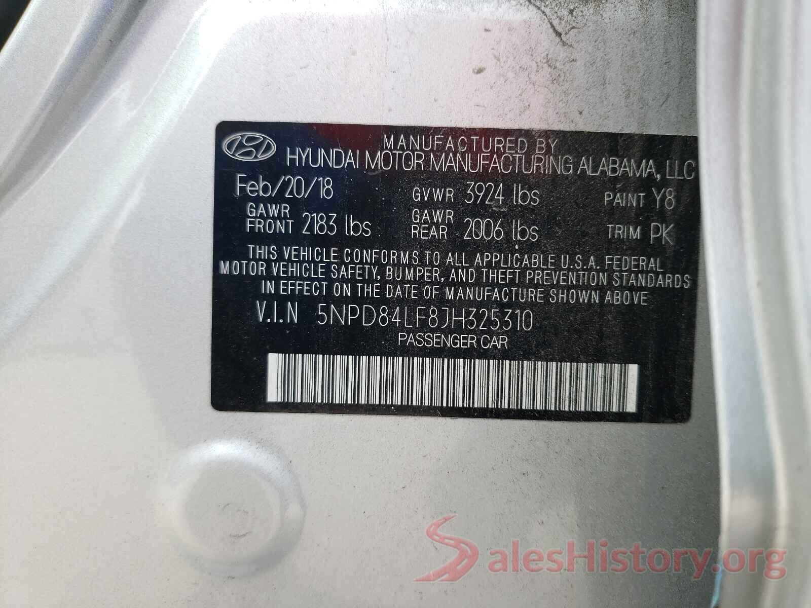 5NPD84LF8JH325310 2018 HYUNDAI ELANTRA