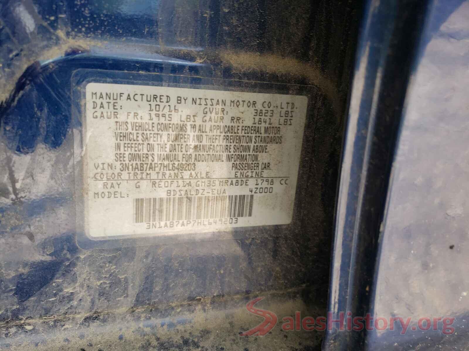 3N1AB7AP7HL649203 2017 NISSAN SENTRA