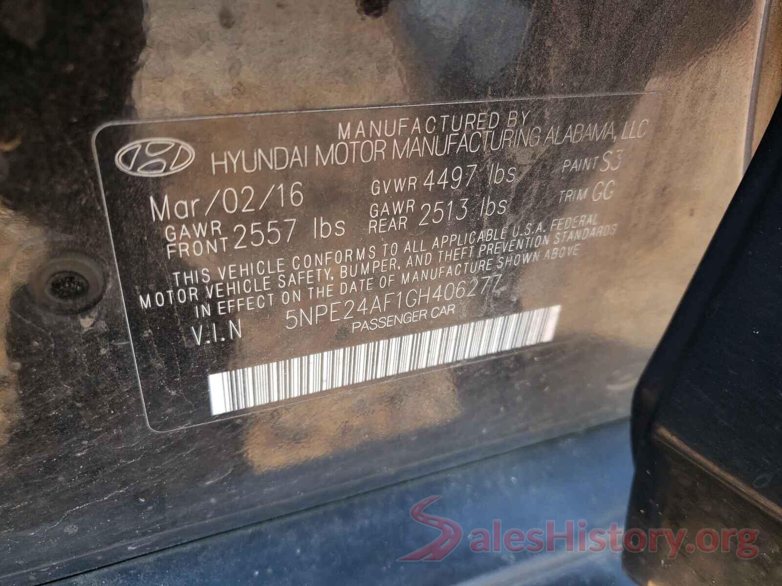 5NPE24AF1GH406277 2016 HYUNDAI SONATA