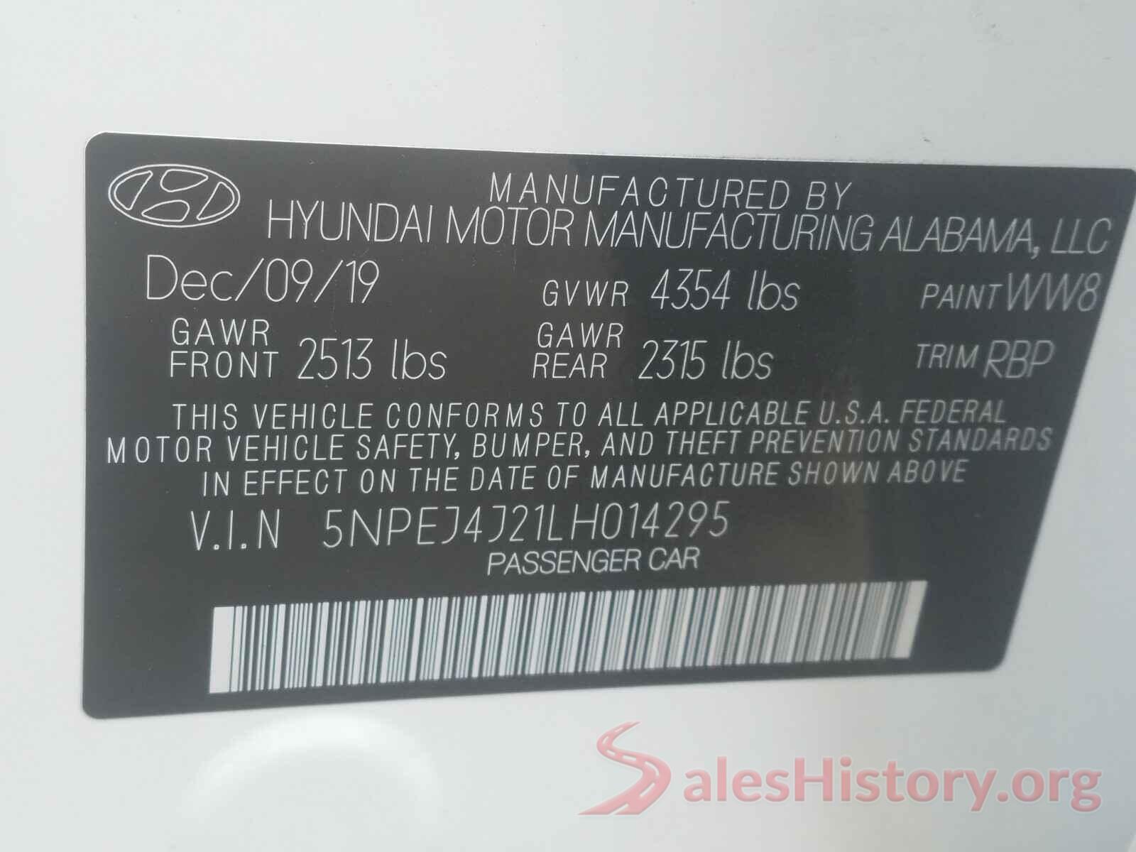 5NPEJ4J21LH014295 2020 HYUNDAI SONATA