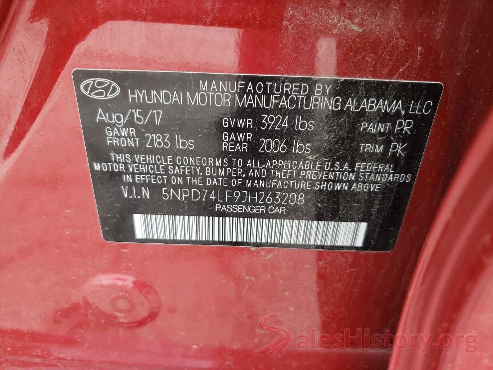 5NPD74LF9JH263208 2018 HYUNDAI ELANTRA