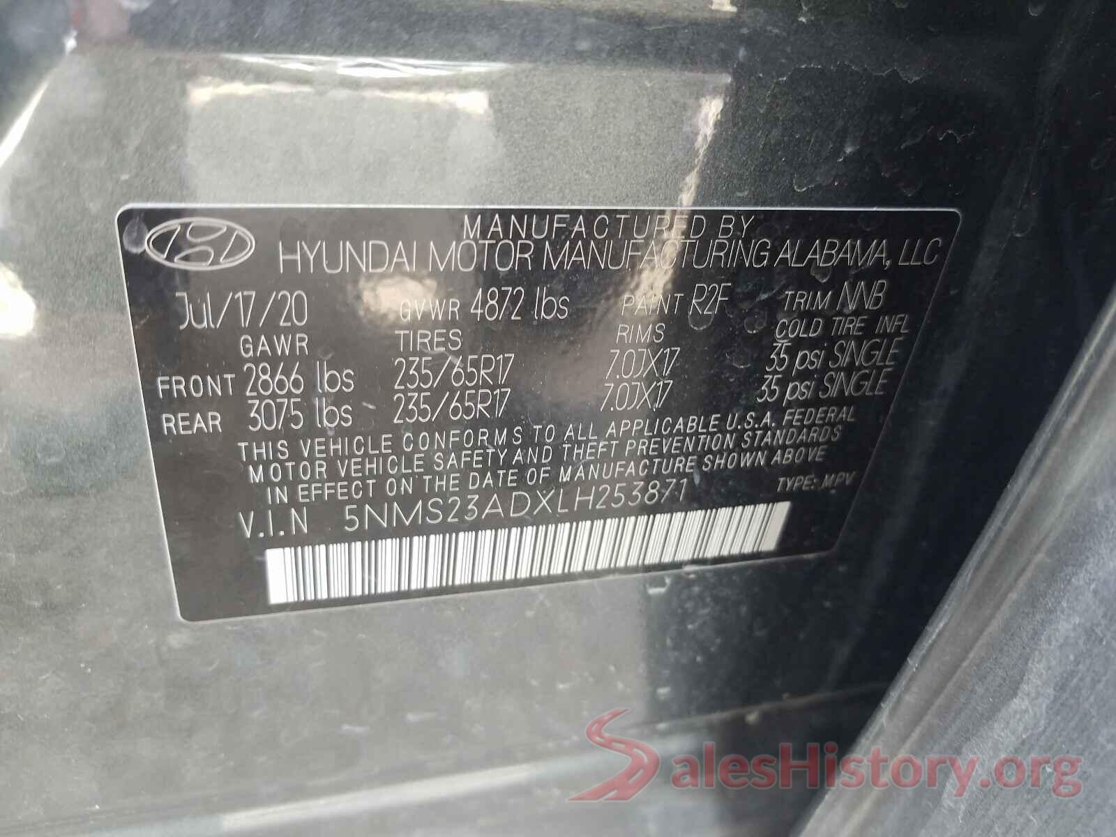 5NMS23ADXLH253871 2020 HYUNDAI SANTA FE