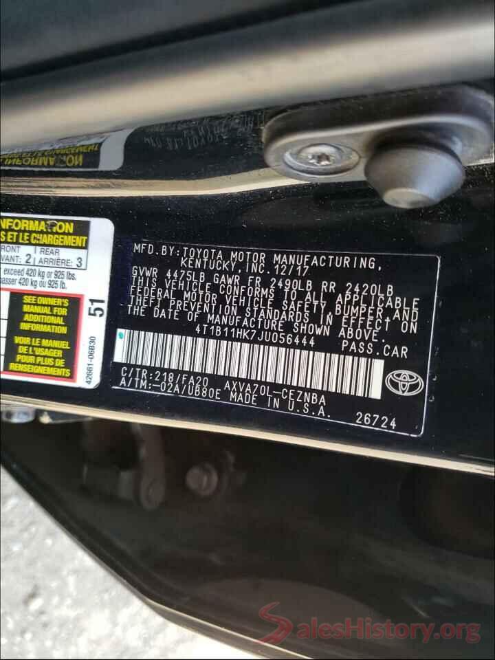 4T1B11HK7JU056444 2018 TOYOTA CAMRY