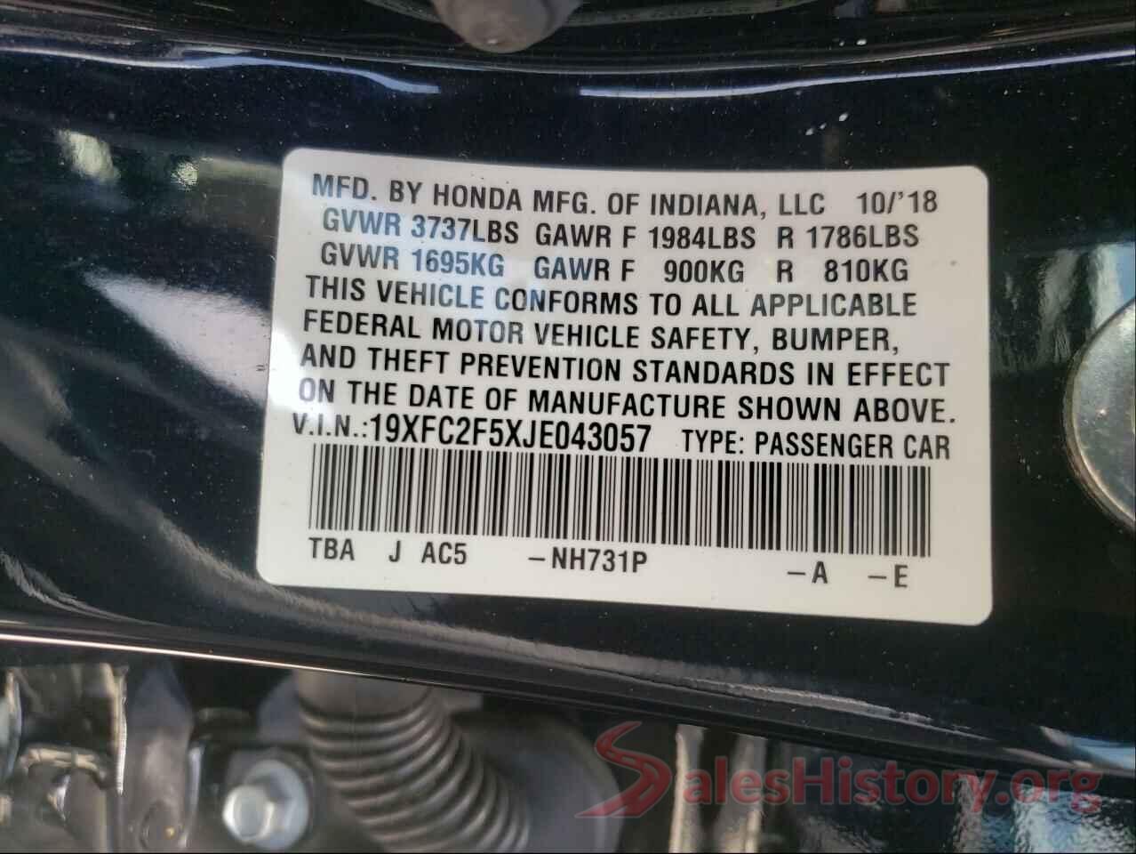 19XFC2F5XJE043057 2018 HONDA CIVIC