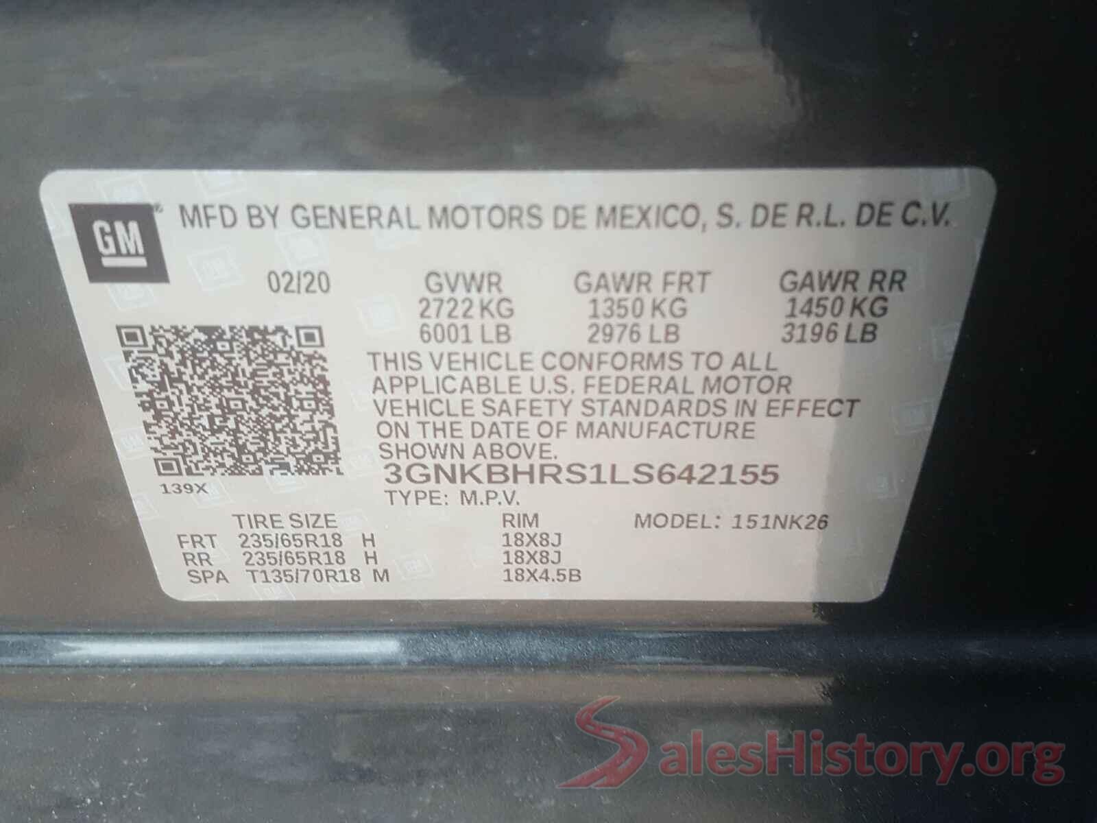 3GNKBHRS1LS642155 2020 CHEVROLET BLAZER 2LT