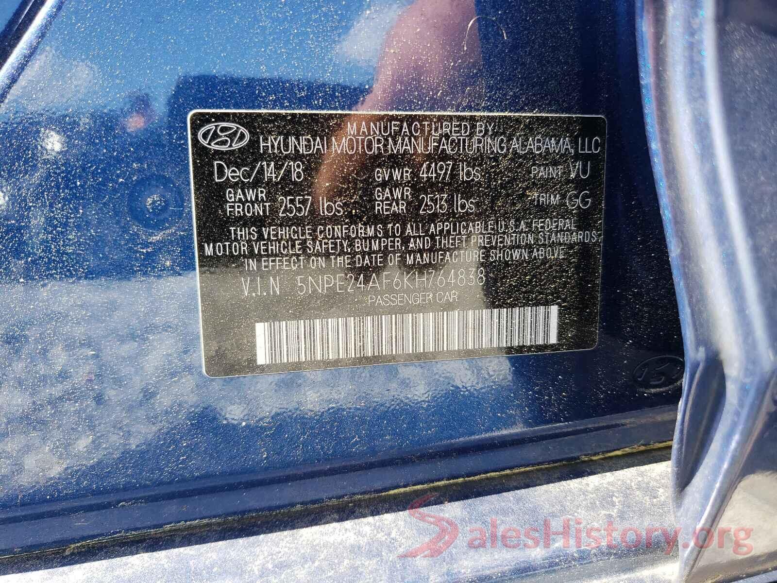 5NPE24AF6KH764838 2019 HYUNDAI SONATA