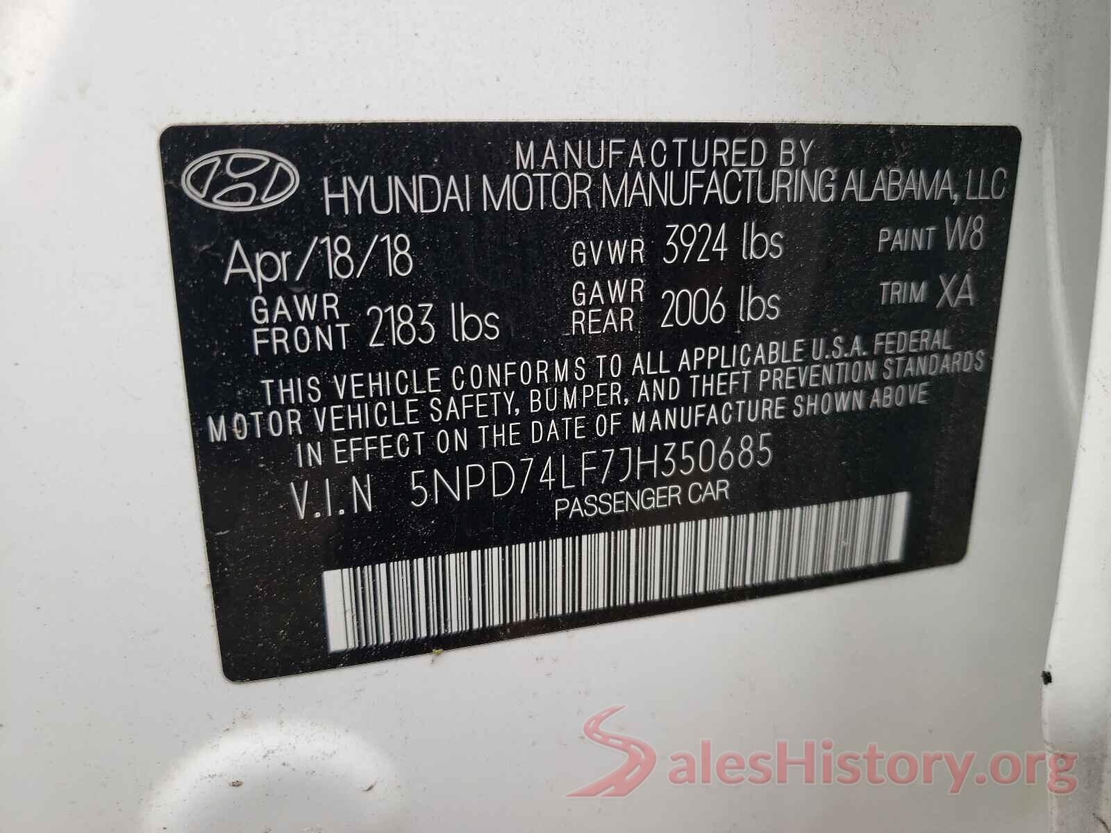 5NPD74LF7JH350685 2018 HYUNDAI ELANTRA