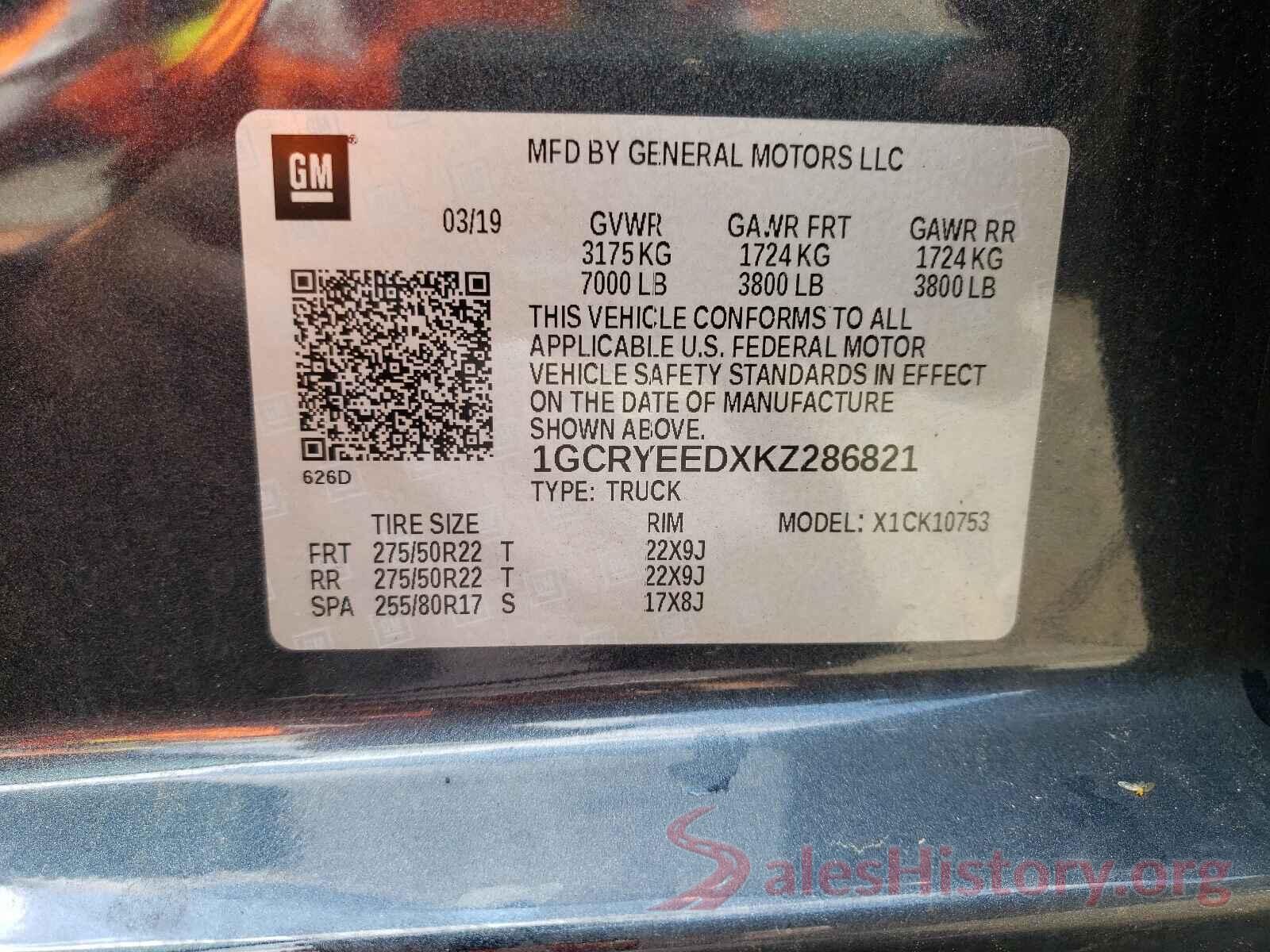 1GCRYEEDXKZ286821 2019 CHEVROLET SILVERADO