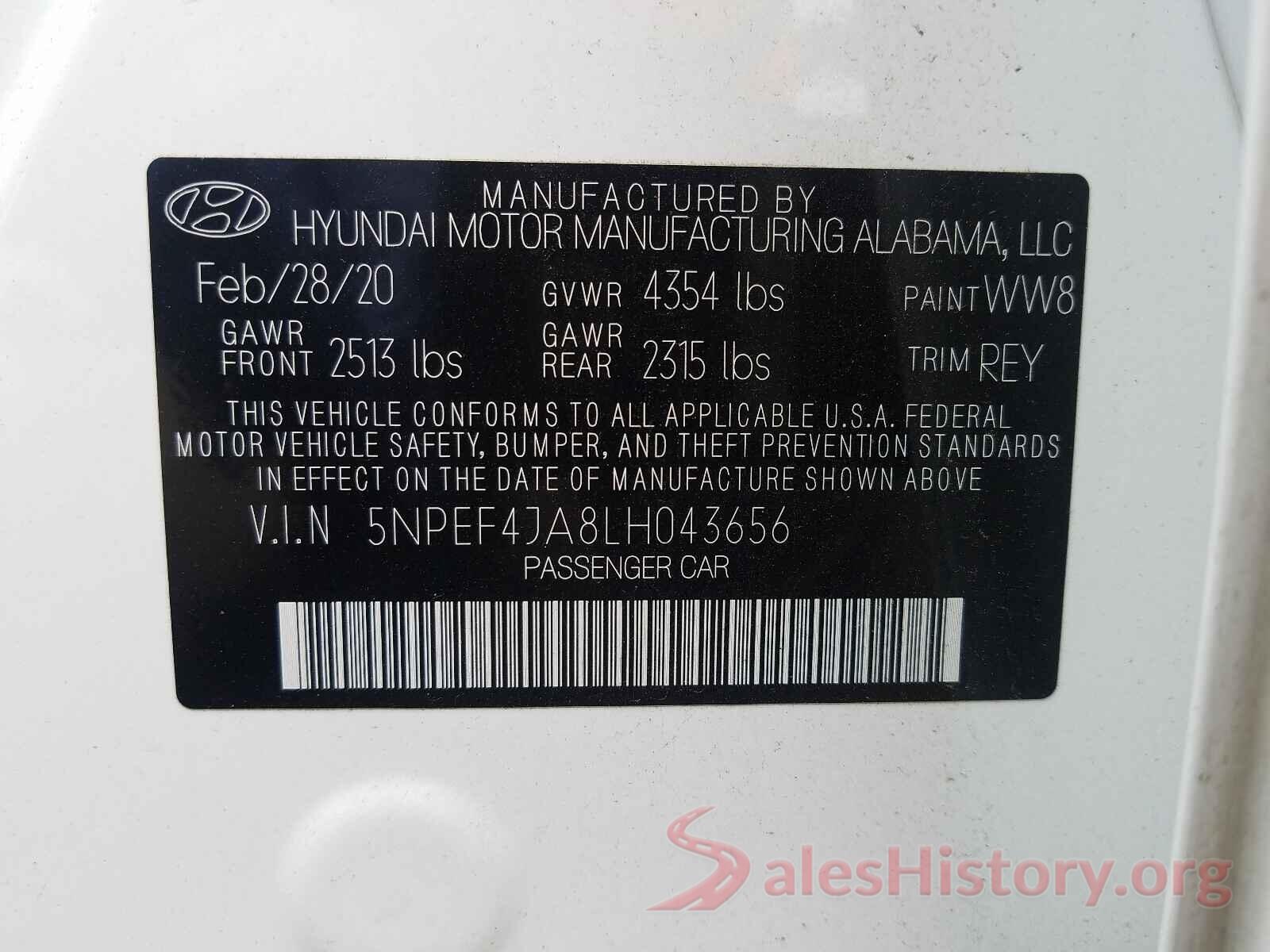 5NPEF4JA8LH043656 2020 HYUNDAI SONATA