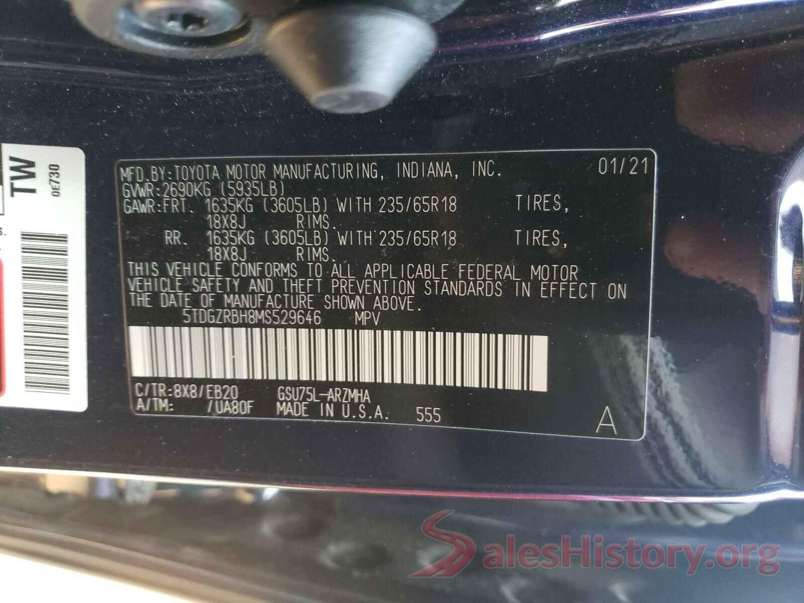 5TDGZRBH8MS529646 2021 TOYOTA HIGHLANDER