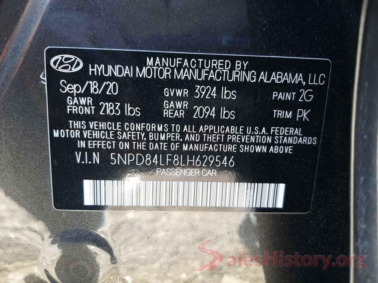 5NPD84LF8LH629546 2020 HYUNDAI ELANTRA