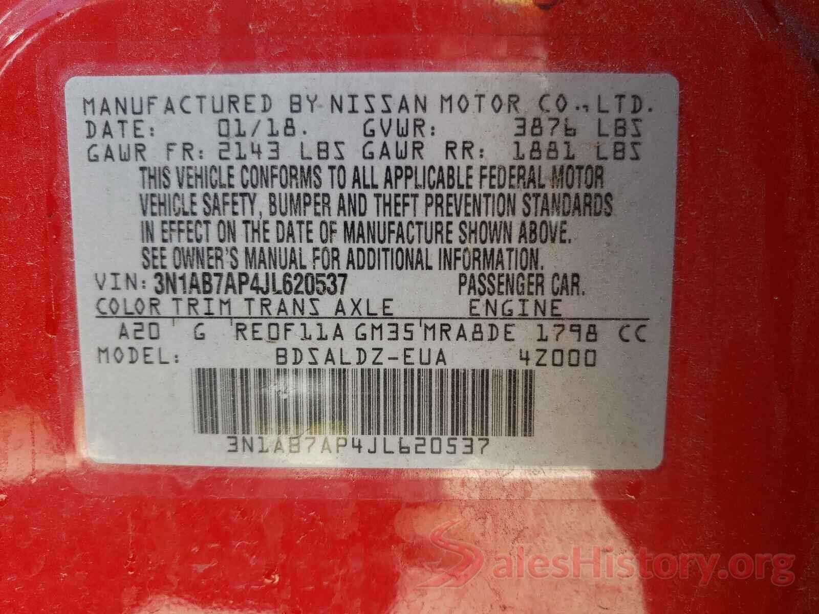 3N1AB7AP4JL620537 2018 NISSAN SENTRA