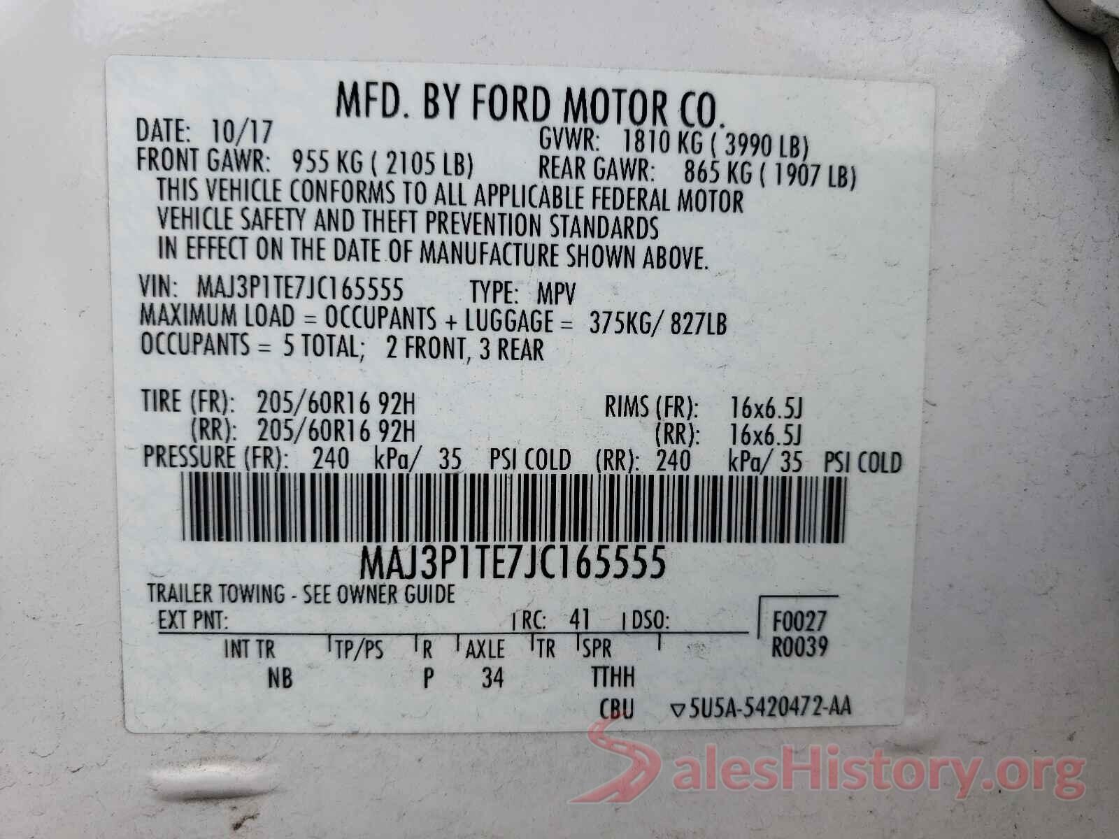 MAJ3P1TE7JC165555 2018 FORD ALL OTHER