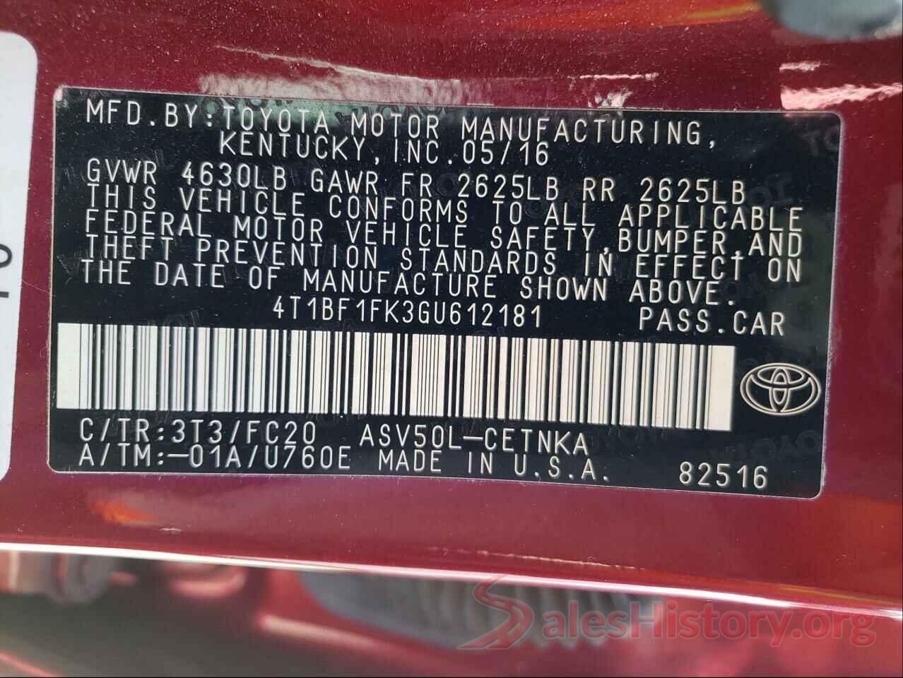 4T1BF1FK3GU612181 2016 TOYOTA CAMRY