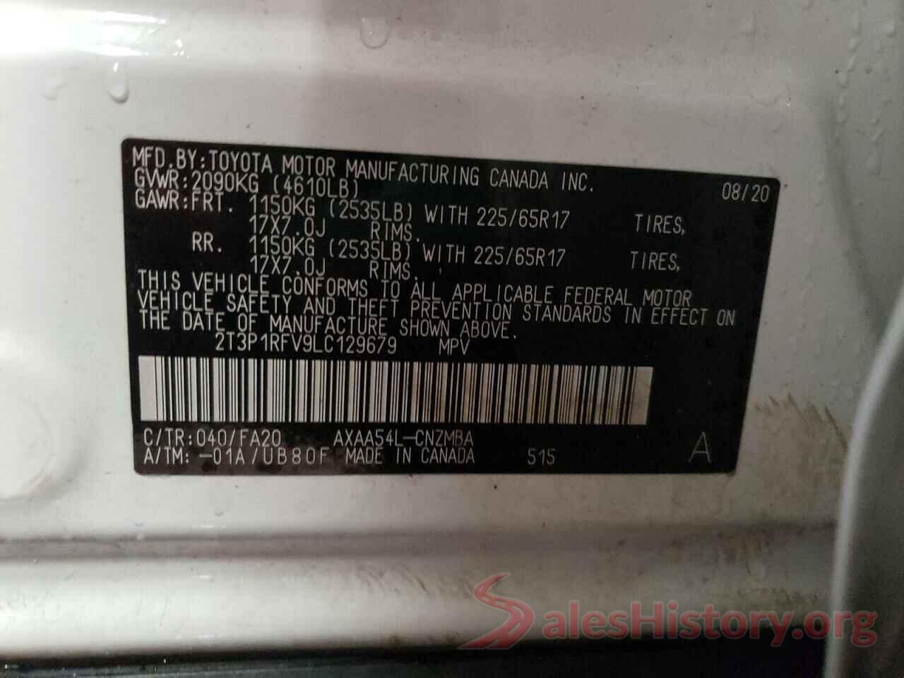 2T3P1RFV9LC129679 2020 TOYOTA RAV4