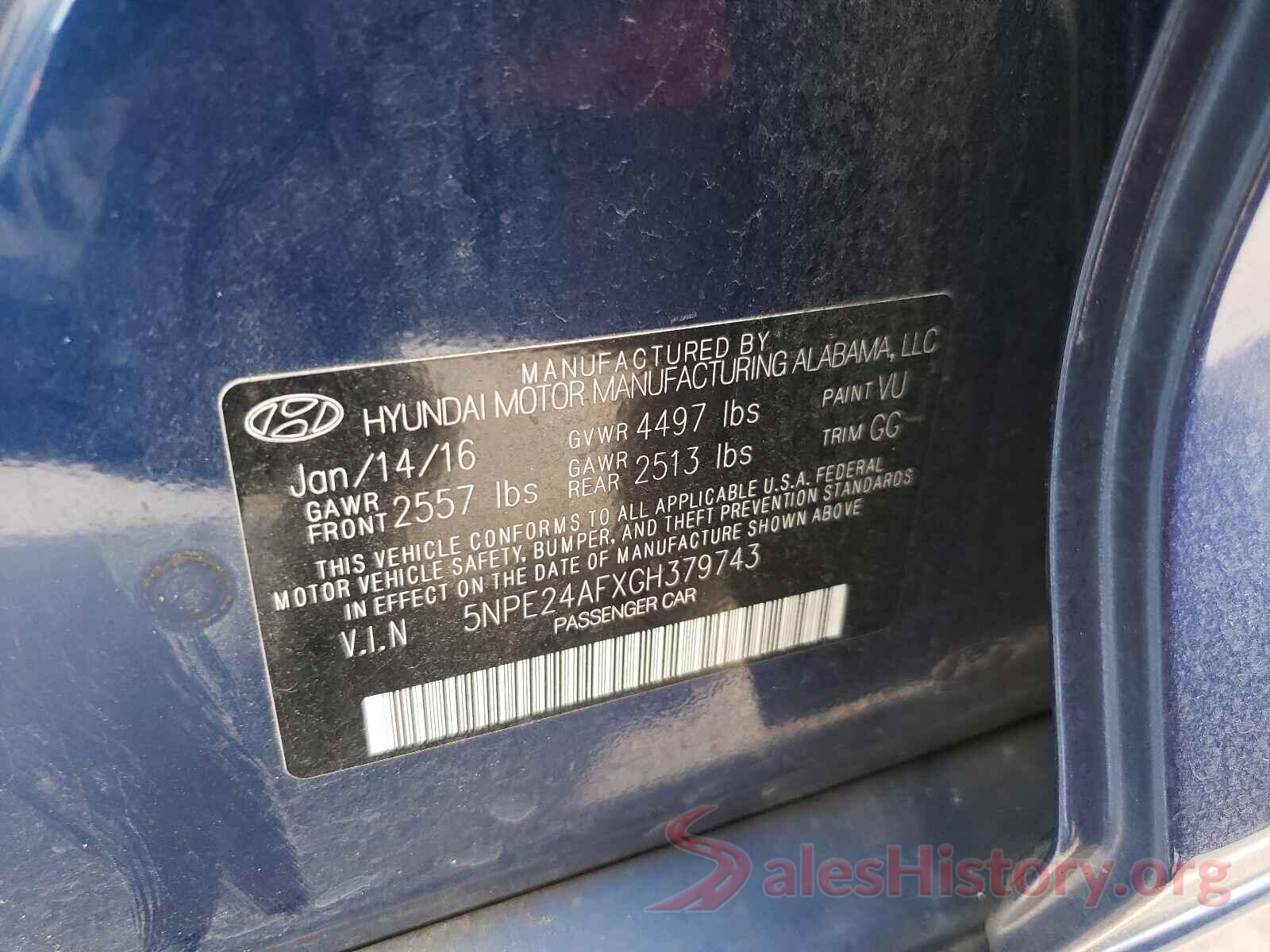 5NPE24AFXGH379743 2016 HYUNDAI SONATA