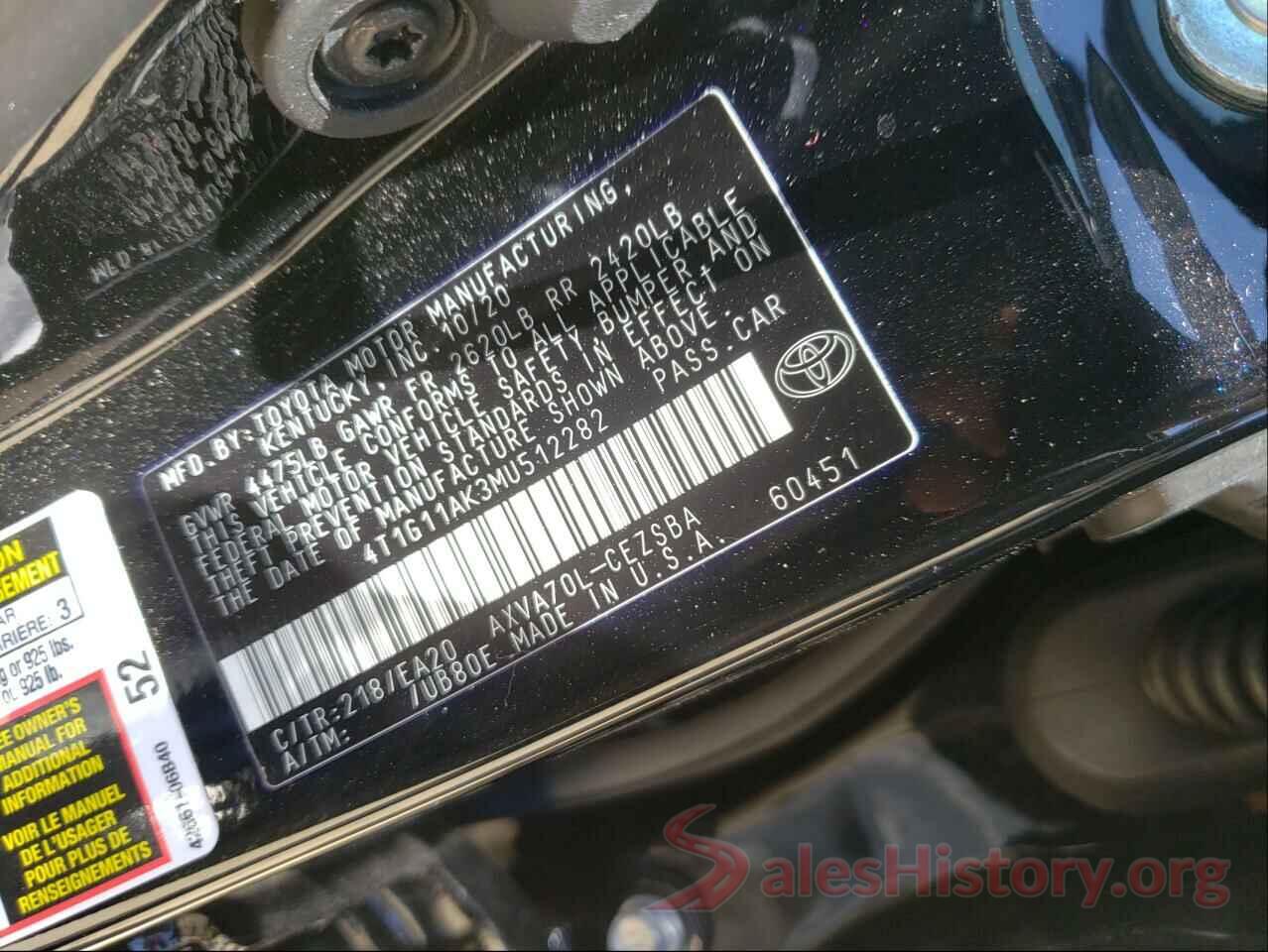 4T1G11AK3MU512282 2021 TOYOTA CAMRY