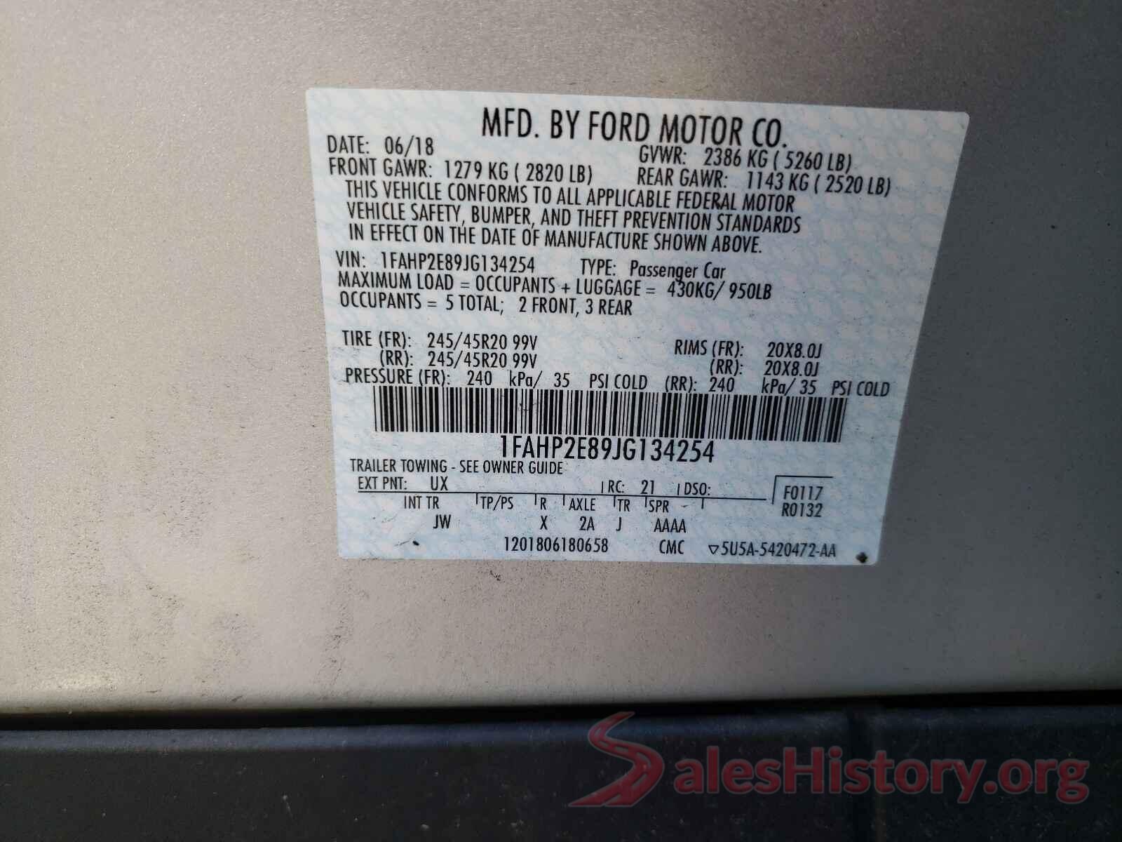 1FAHP2E89JG134254 2018 FORD TAURUS