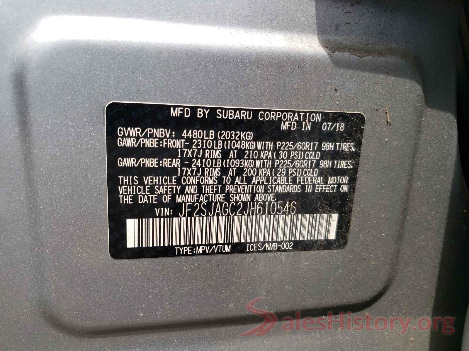 JF2SJAGC2JH610546 2018 SUBARU FORESTER