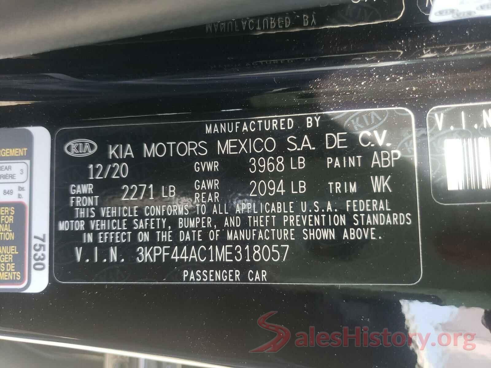 3KPF44AC1ME318057 2021 KIA FORTE