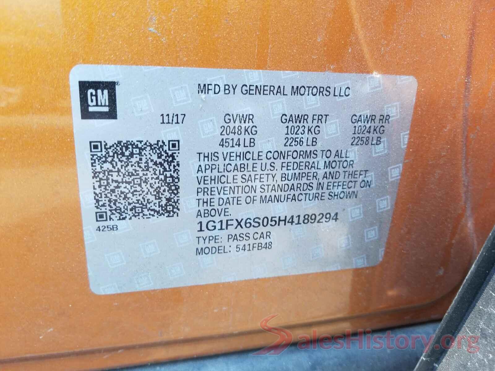 1G1FX6S05H4189294 2017 CHEVROLET BOLT