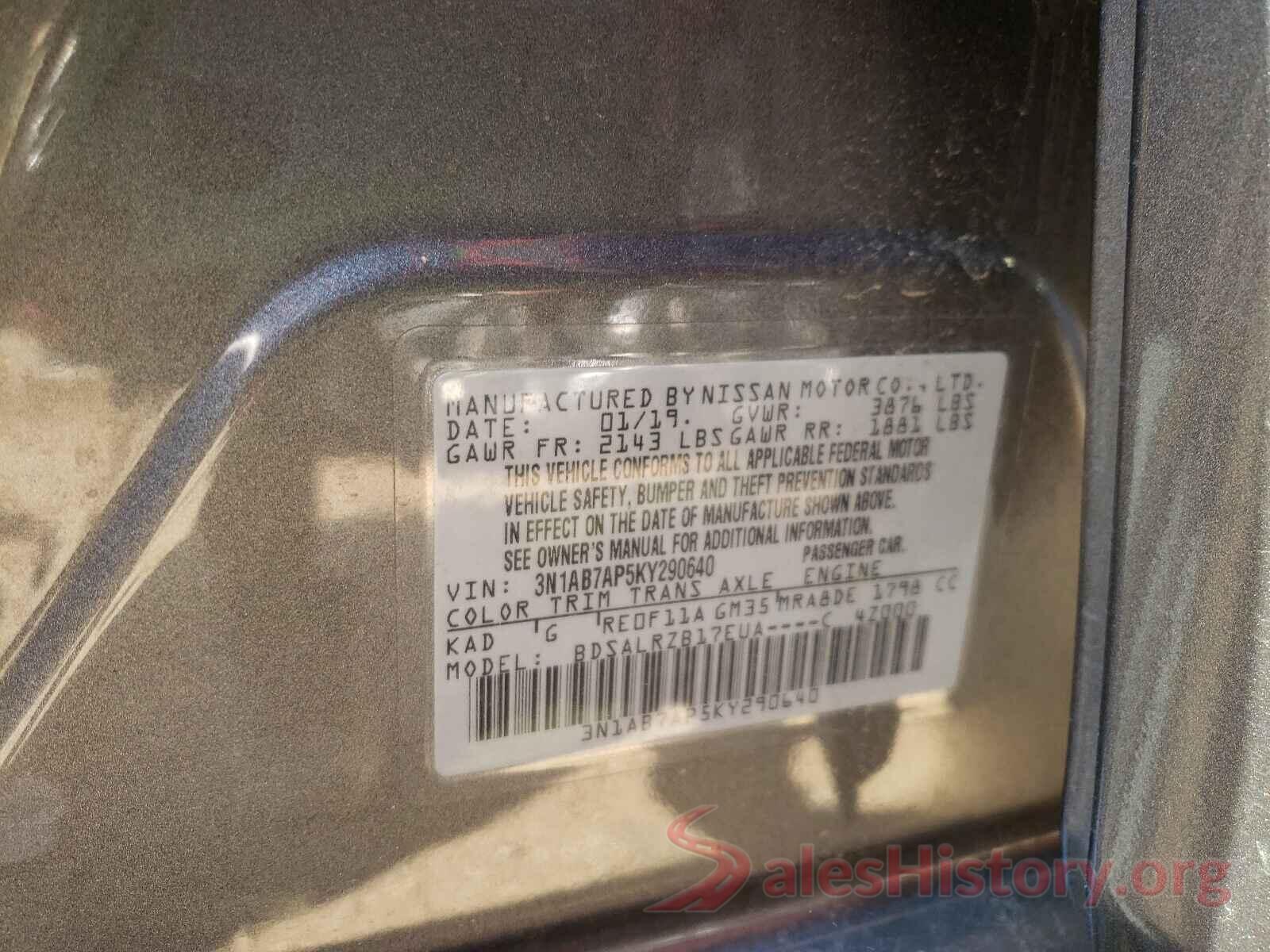 3N1AB7AP5KY290640 2019 NISSAN SENTRA