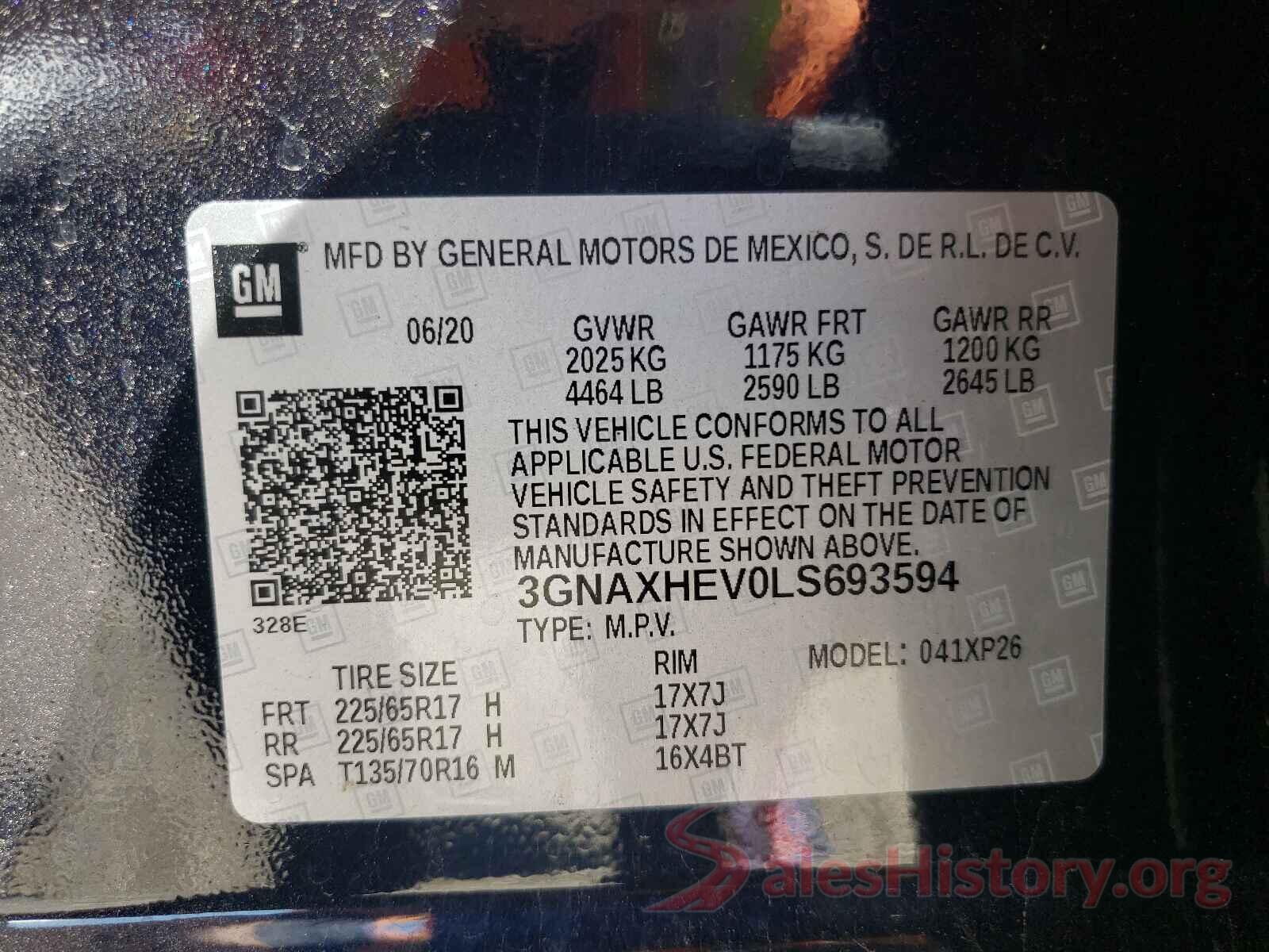 3GNAXHEV0LS693594 2020 CHEVROLET EQUINOX