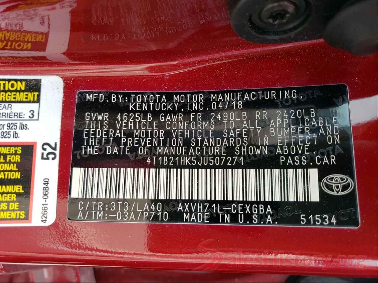 4T1B21HK5JU507271 2018 TOYOTA CAMRY