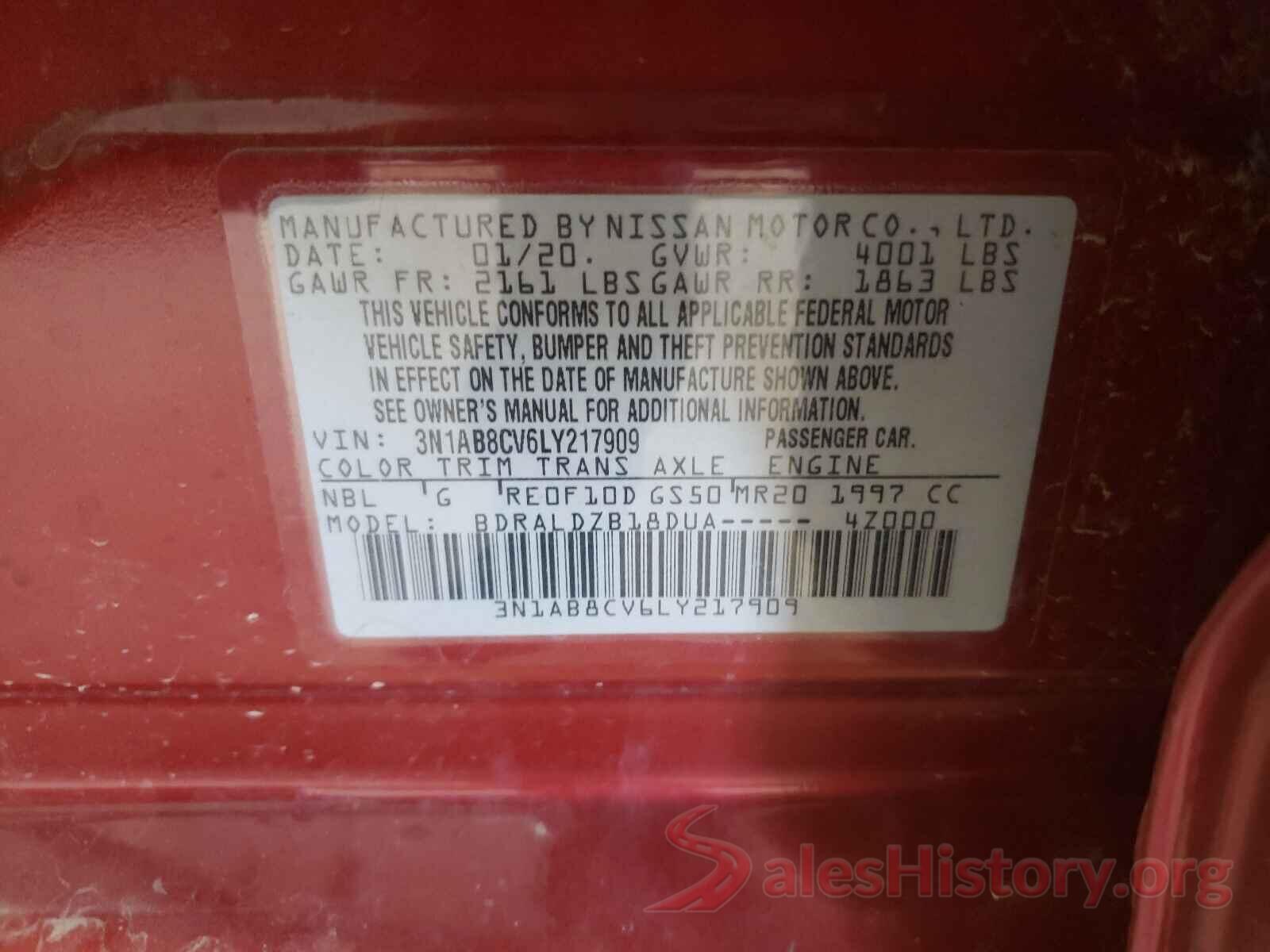 3N1AB8CV6LY217909 2020 NISSAN SENTRA