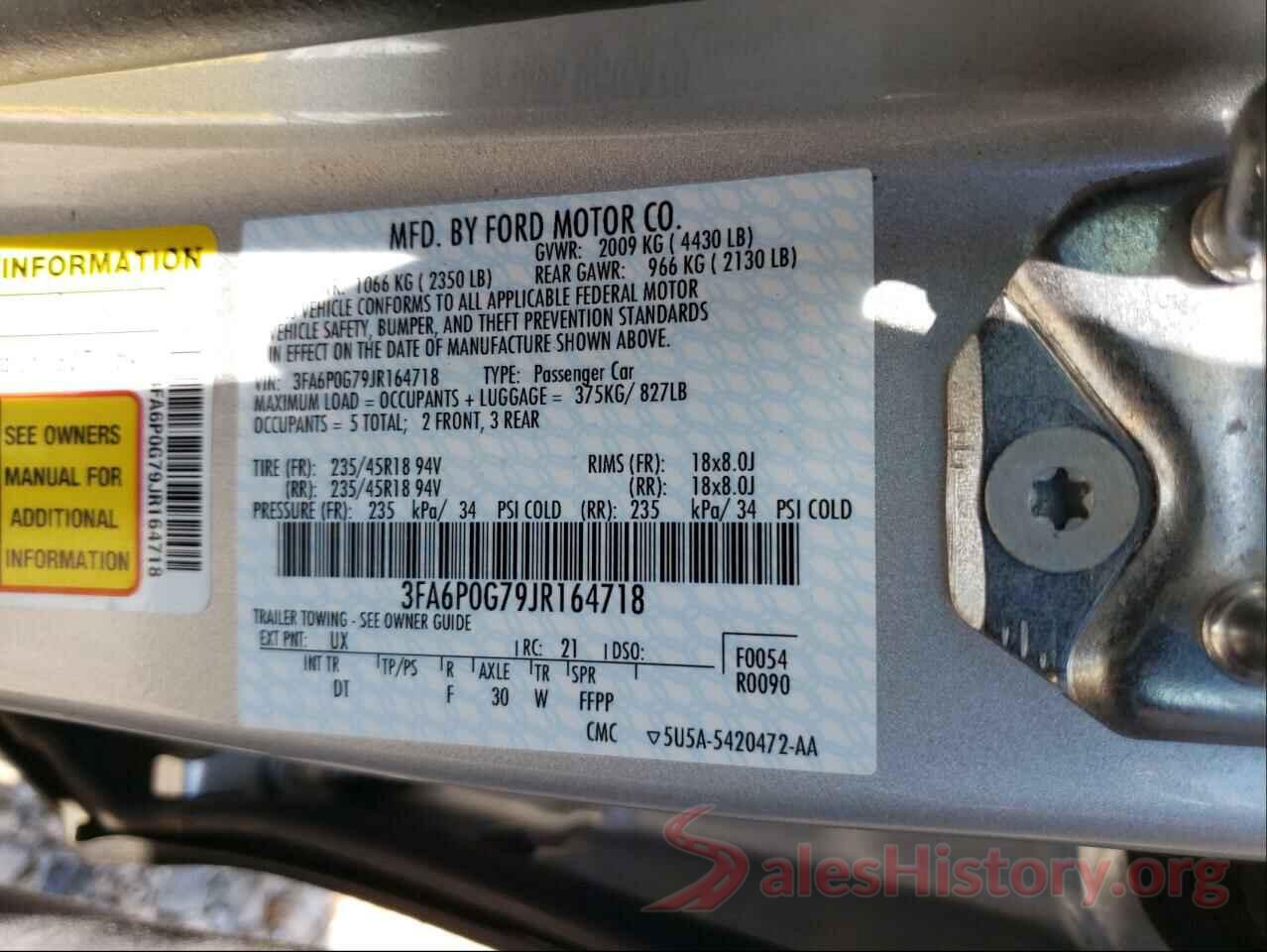 3FA6P0G79JR164718 2018 FORD FUSION